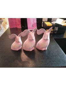 LOT DE 3 LAPINS ROSE BOIS 
