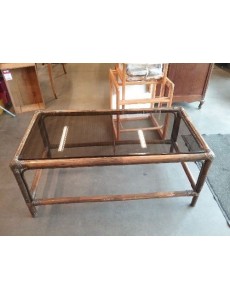 TABLE BASSE ROTIN ET VERRE