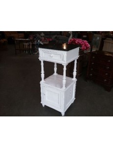 CHEVET PEINT BLANC MARBRE NOIR