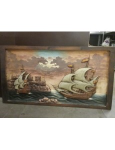 BAS RELIEF BOIS "BATEAUX...