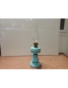 LAMPE QUINQUET OPALINE BLEU