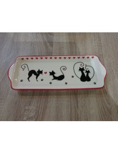 PLATEAU FAIENCE CHAT 32X12CM