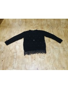 PULL NOIR A STRASS 11-12 ANS 
