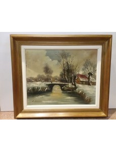 PEINTURE HUILE "VILLAGE...